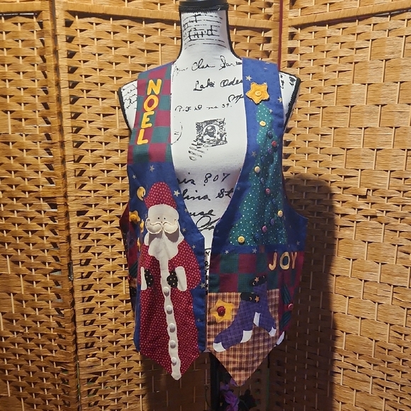 Source Unknown Tops - Vintage Double Sided, Festive Christmas, Holiday Vest with Santa Design Sz L